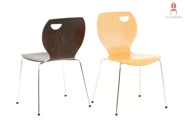 Schalenstühle aus Holz stapelbar Modell Alfa verschiedene Beiztöne Holzschale mit Griffloch günstiger bei Stuhlgrosshandel & Stuhlpapst