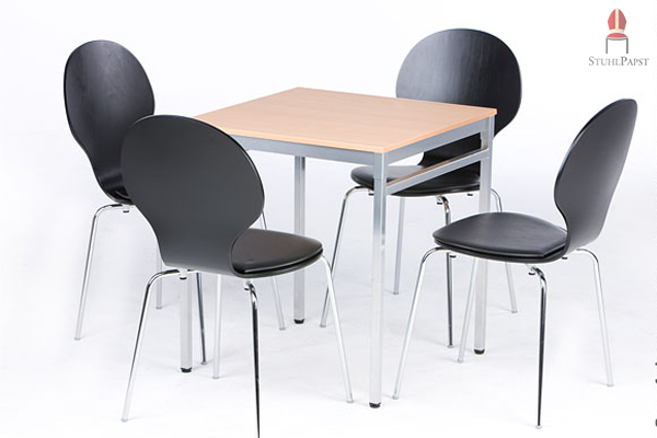 Holzstapelstühle schwarz gepolstert Modell Ambiente SI Stuhl aus mehrfach verleimten Schichtholz preiswerter günstiger bei Stuhlgrosshandel & Stuhlpapst