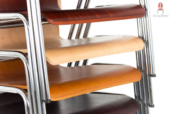 Stapelbare Schalenstühle aus Holz Modell Edward günstige Schichtholz Schalenstühle als Stapelstühle