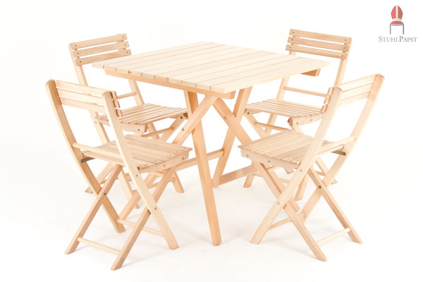 Massivholztisch mit 4 Holzklappstühle Herkules günstiges Möbel Einrichtungs Set 1 Tisch und 4 Holzstühle