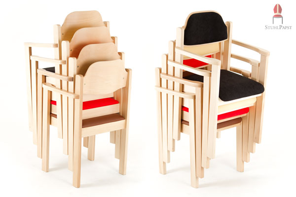 Holzstühle Sitz und Rücken gepolstert Ideal deLux AL Holzstapelstühle mit Armlehnen komplett gepolstert