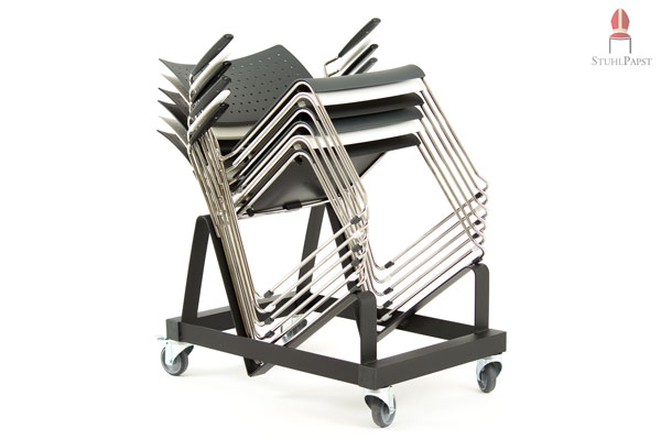 Kunststoffstapelstühle mit Armlehnen Juwel AL preisgünstige Kunststoff Armlehnenstühle auf Kufen mit Stuhlkarre Stuhltransportwagen