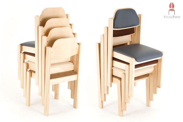 Moderne Massivholzstuehle stapelbare Polsterstühle aus Massivholz Holzstapelstühle mit Sitzpolster und Rückenpolster gepolstert stabile günstig